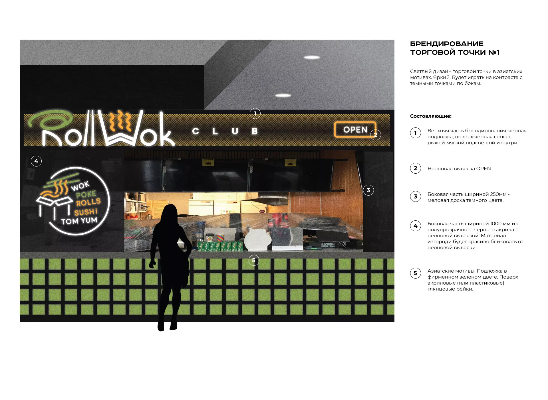 Брендирование торговых точек суши-бара «Roll Wok Club» в Ядрине